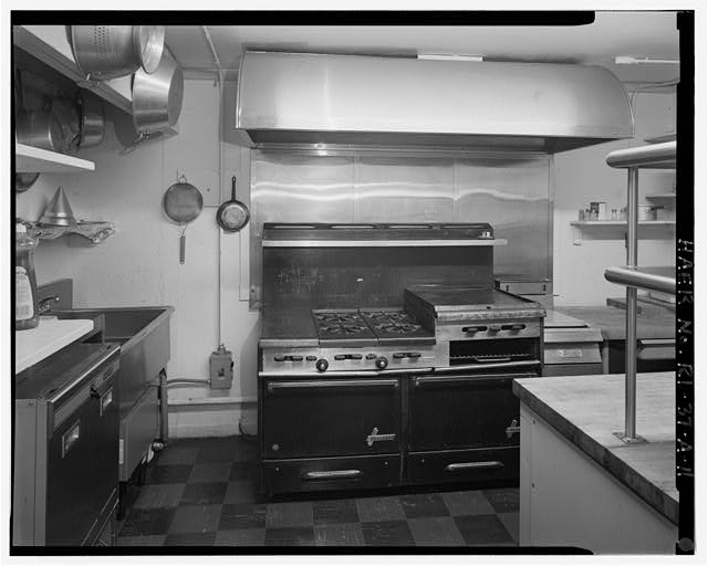 Launch Area, Mess Hall, interior view of kitchen VIEW EAST