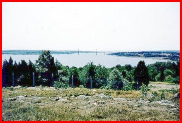 1957 view looking south from the MTR radar location on top of Mt. Hope towards the Mt. Hope Bridge. The launcher area would be close to the far shore on the right hand side.