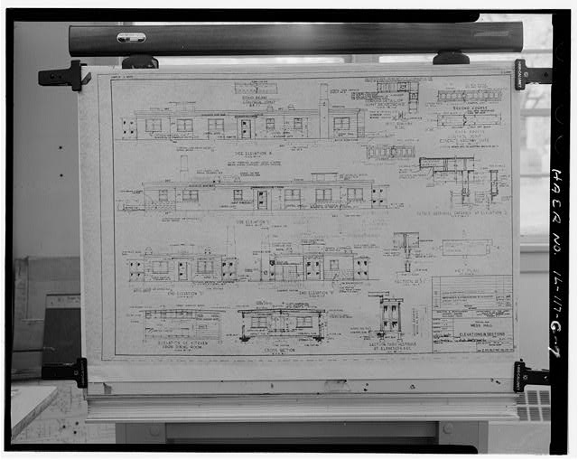 PHOTOCOPY, ELEVATION AND SECTION DRAWING OF MESS HALL