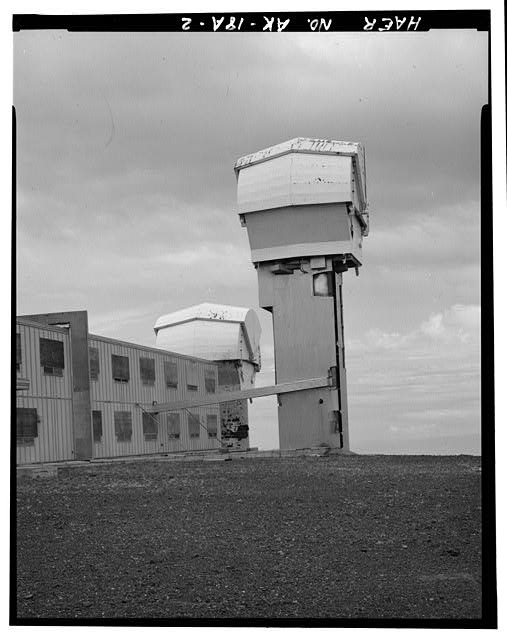 Nike Missile Site Summit, Alaska HI PAR (ACQUISITION RADAR) TOWER AND ENLISTED MEN (EM) BARRACKS WITH RADAR ATTACHED.