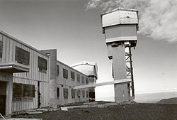 Looking northwest at the Battery Control Building and the Target Ranging Radar